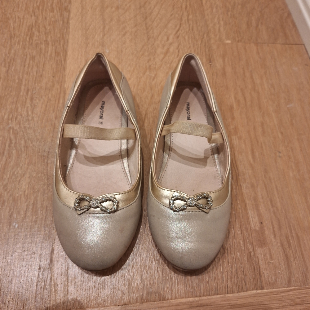 Mayoral Kids Gold Dress Shoes with Bow